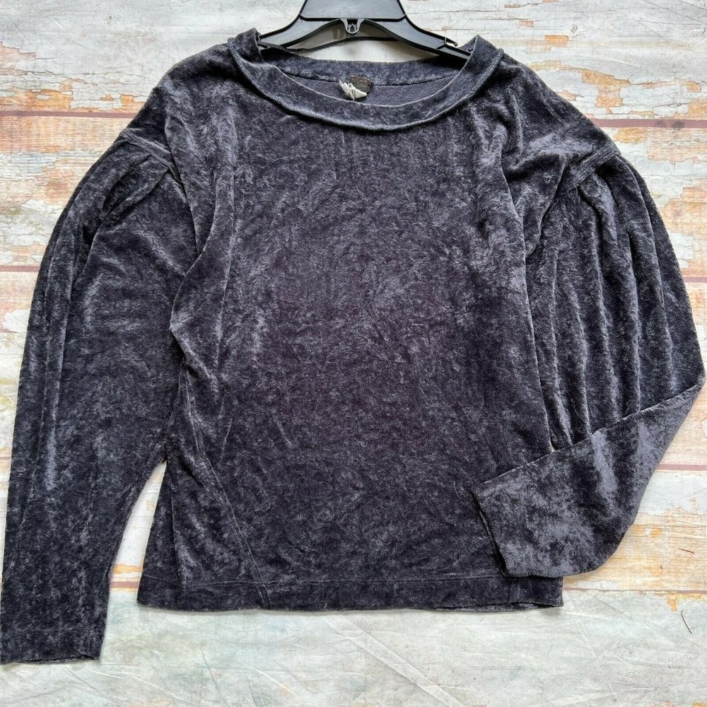 Free People Milan sweatshirt velvet grey bubble sleeve size S